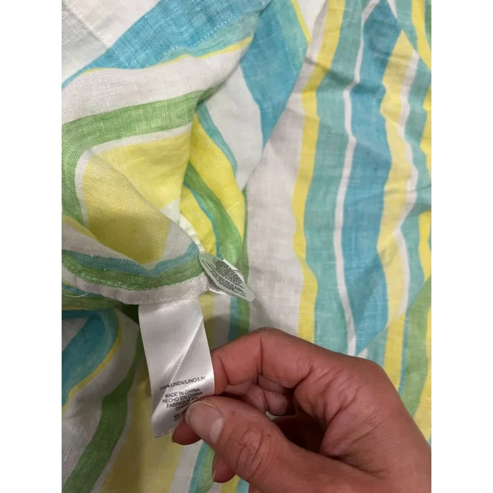 Jones New York Women's Colorful Striped Linen Blouse Size XL Button Front Top - Picture 3 of 4